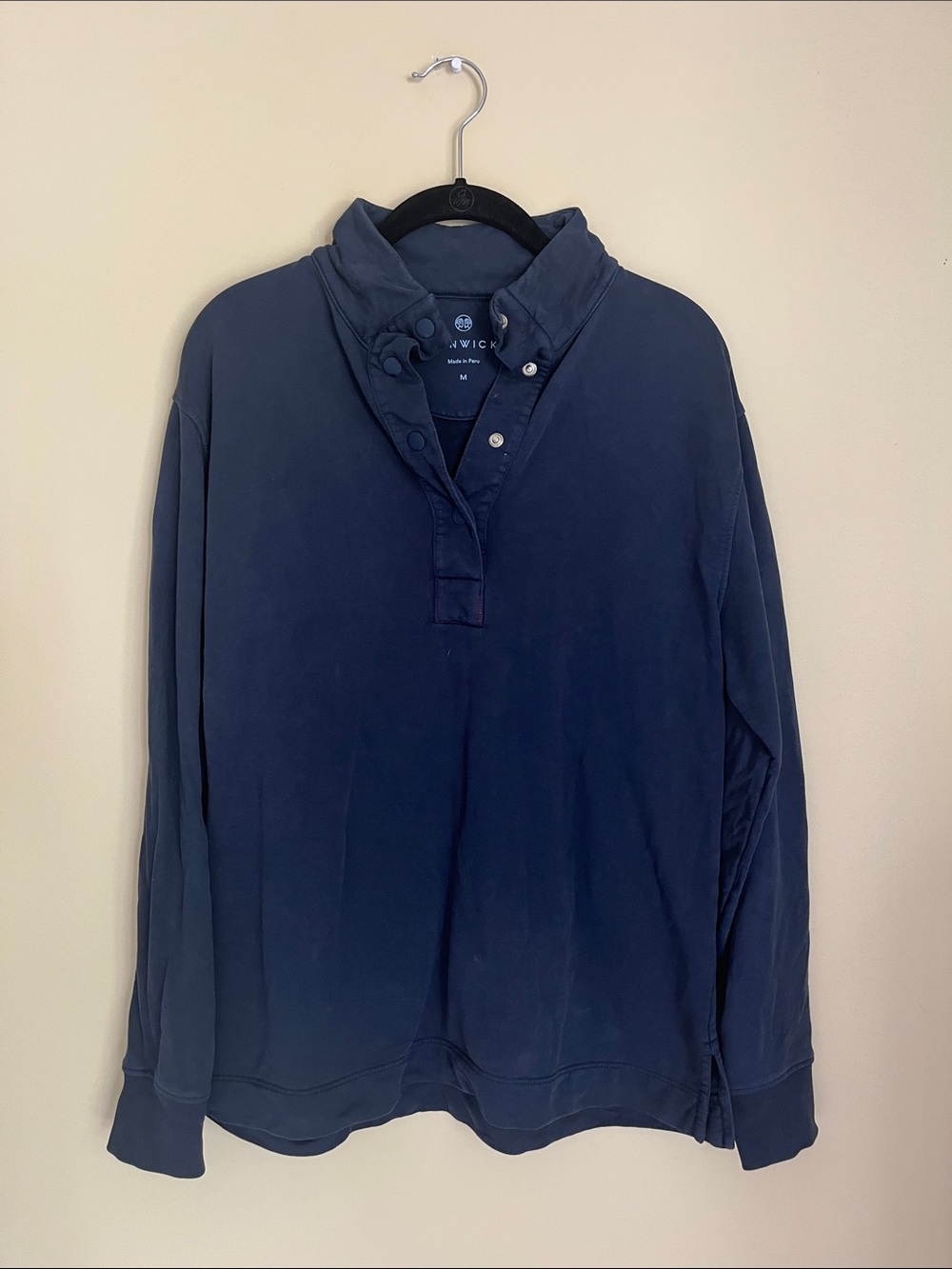 Navy Button-Front Long Sleeve Pullover